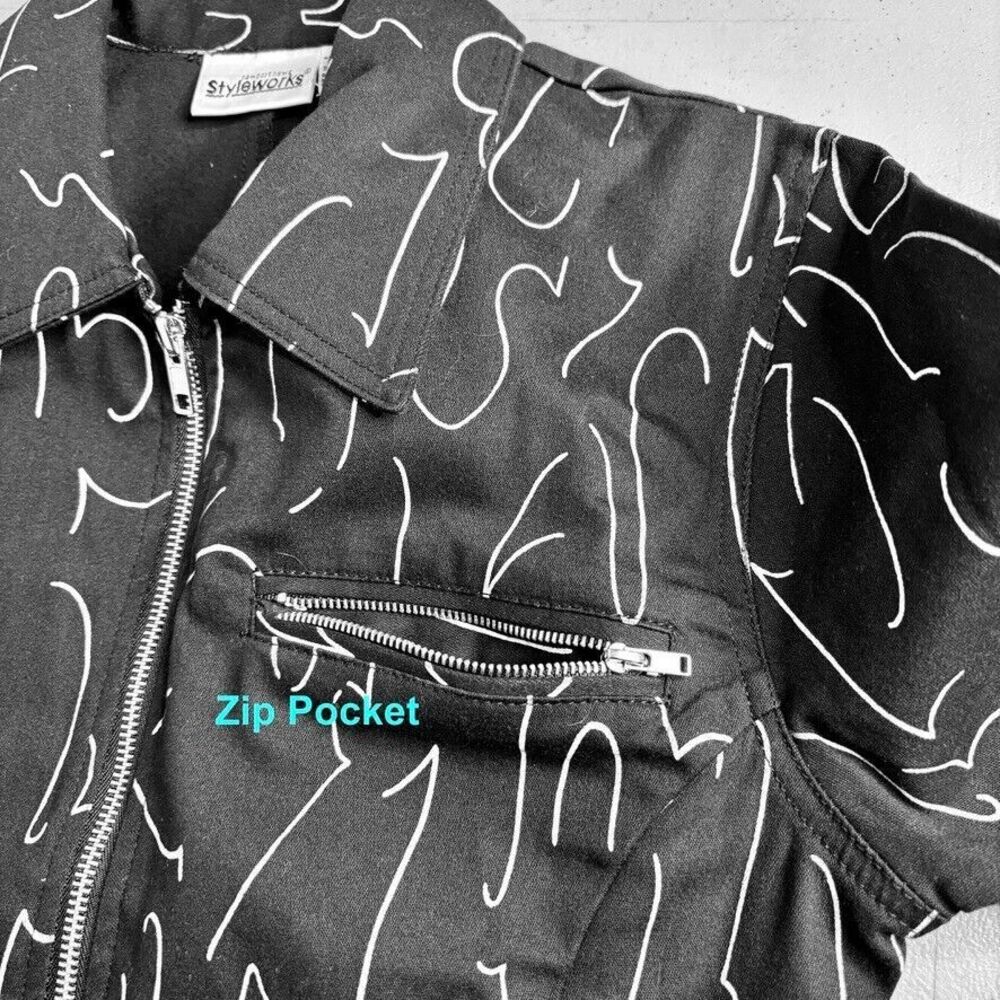 Newport News Styleworks VNTGBlack White Pleated Stretch Zip Jacket Womens Size 4 - Picture 6 of 8